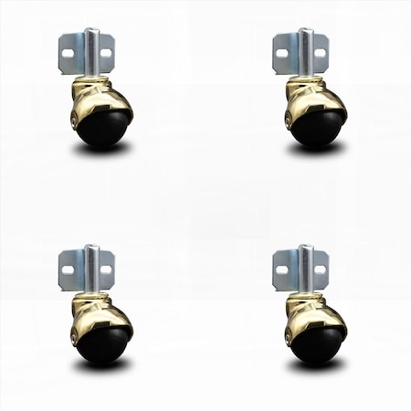Service Caster 2 Inch Bright Brass Polyolefin Ball Caster - Side Mount Bracket - SCC, 4PK SCC-GR01S20-POS-BB-716-4-CB180-4